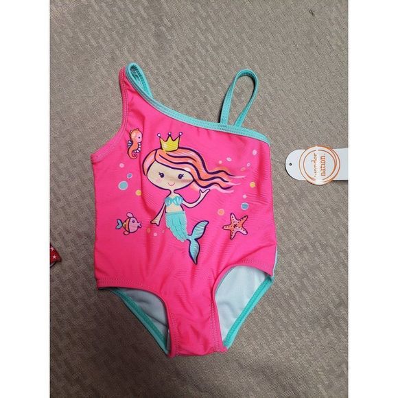 Wonder Nation 3/6m mermaid pink 1 pc swimsuit - Picture 6 of 6